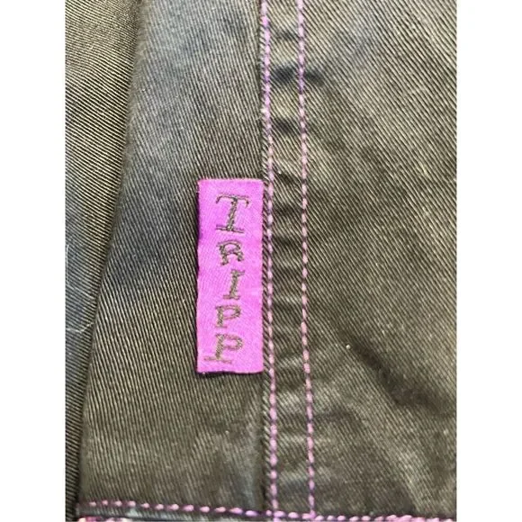 Y2K Tripp NYC gothic punk pleated radass purple plaid mini black skirt Small - Picture 6 of 7